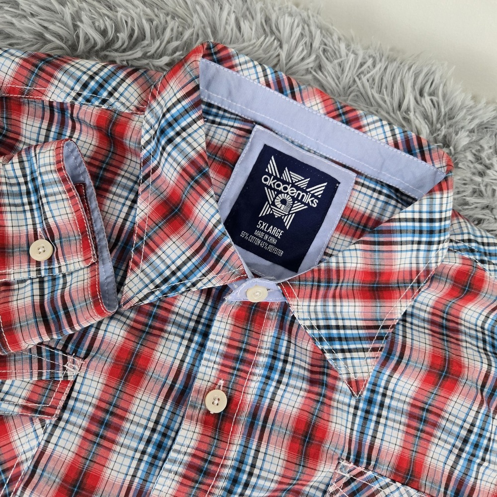 Akademiks AC65223A Mens 5XL Red Plaid‎ Long Sleeve Button Front Shirt